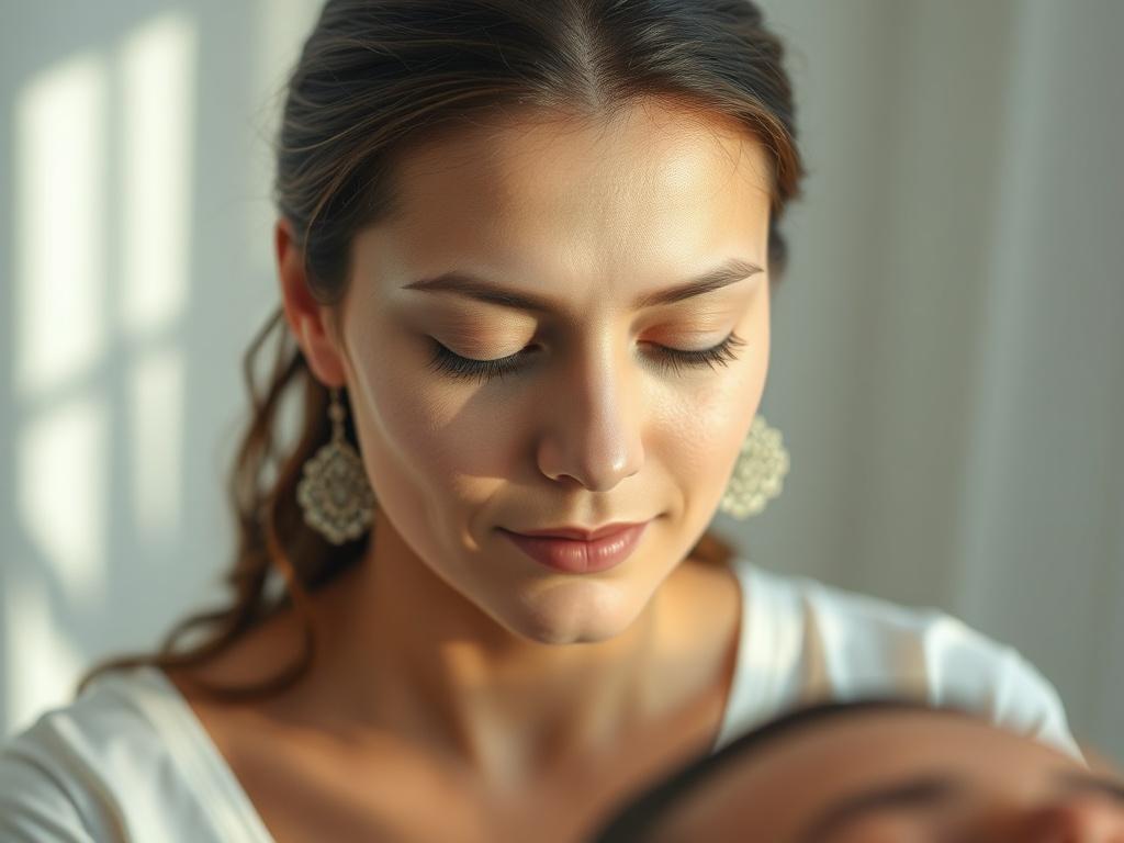 A calm practitioner with closed eyes, surrounded by soft light, tuning into the energy of a client, with an atmosphere of tranquility.