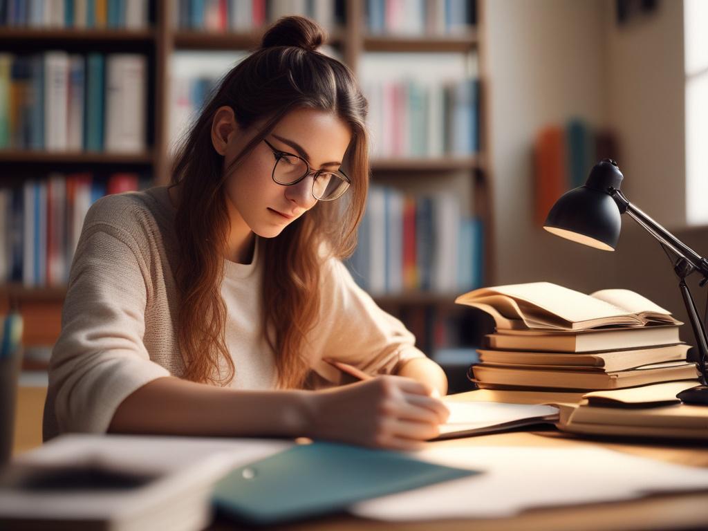 A realistic high resolution of a student studying at a