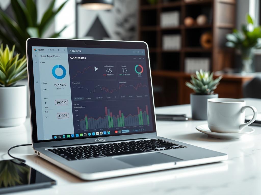 A close up shot of a modern office workspace featuring