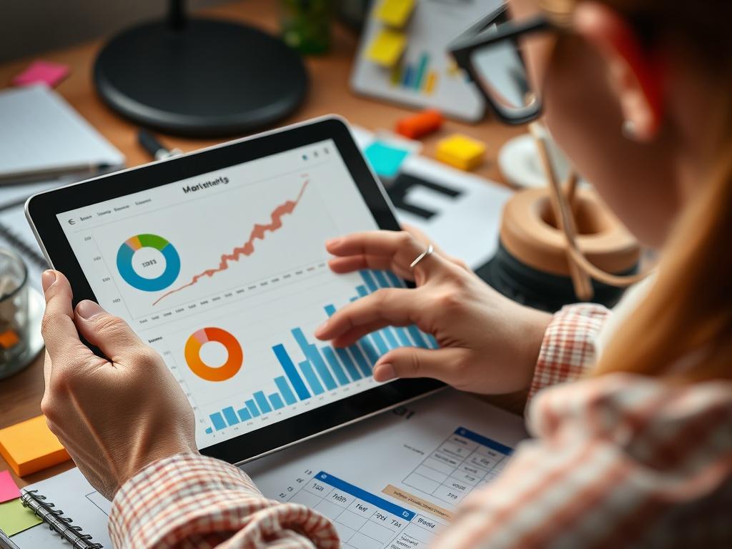 A close up shot of a marketing strategist analyzing data