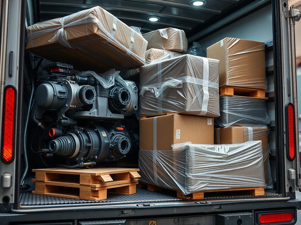 A close up shot of carefully packaged mechanical parts being