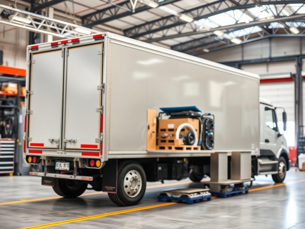 A close up shot of a delivery truck loading mechanical
