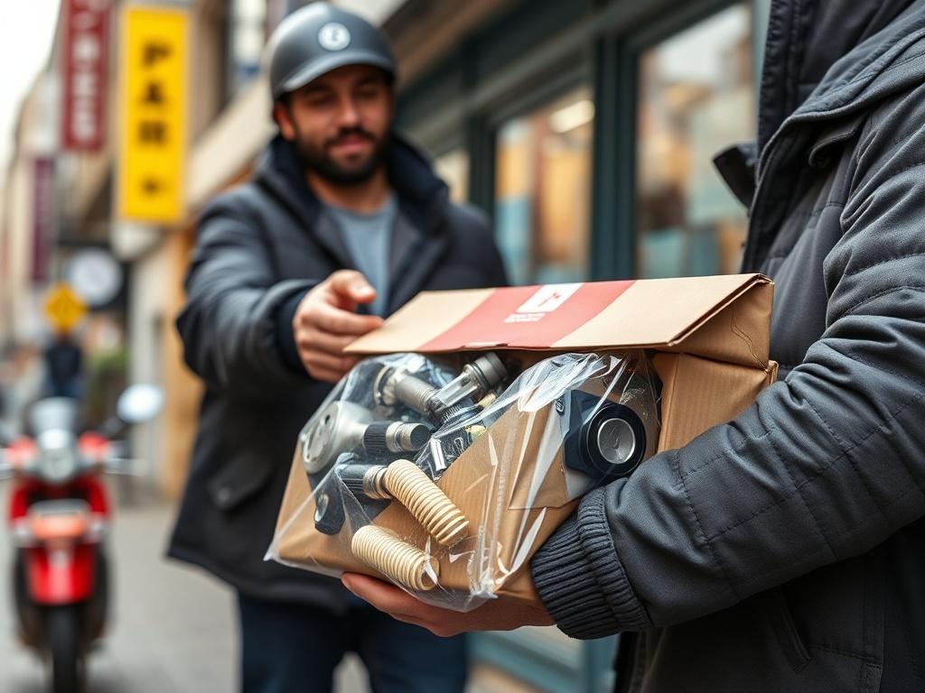 A close up shot of a delivery person handing over