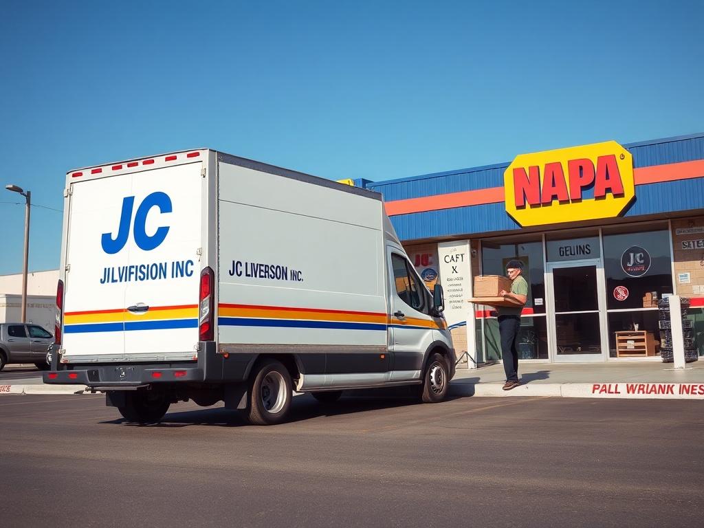 A high resolution shot of a delivery vehicle labeled JC