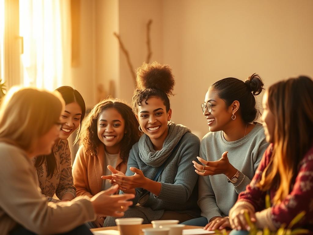 A warm and inviting image of a diverse group of