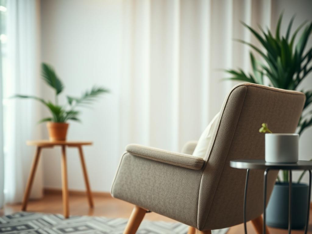 A close up shot of a serene, inviting therapy space,