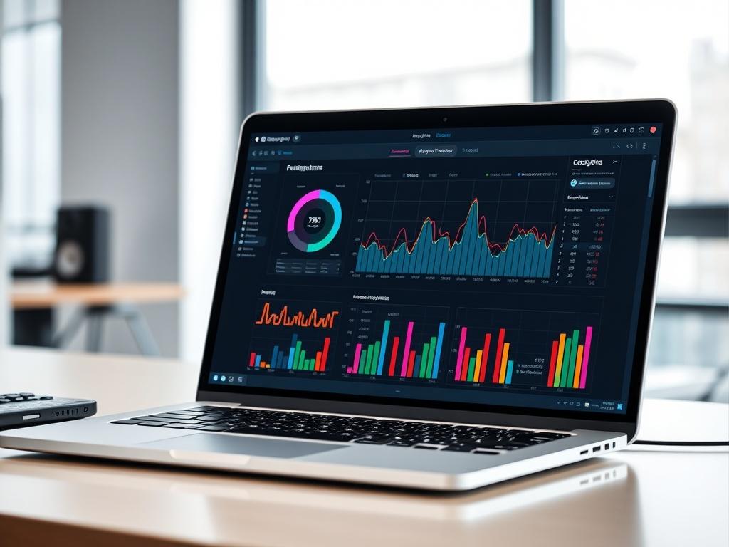 A close up of a laptop screen displaying colorful graphs