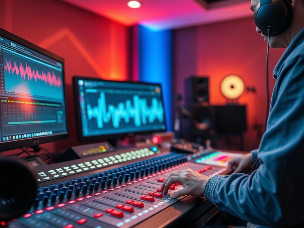 A close up of a sound engineer working on a