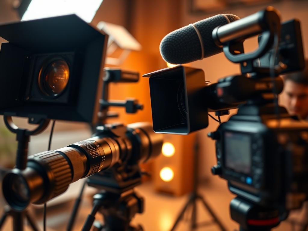 A close up shot of a professional video production setup,
