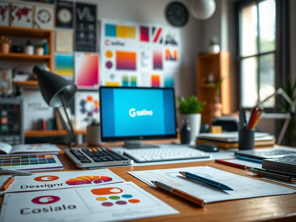 A close up shot of a designer's workspace, showcasing vibrant