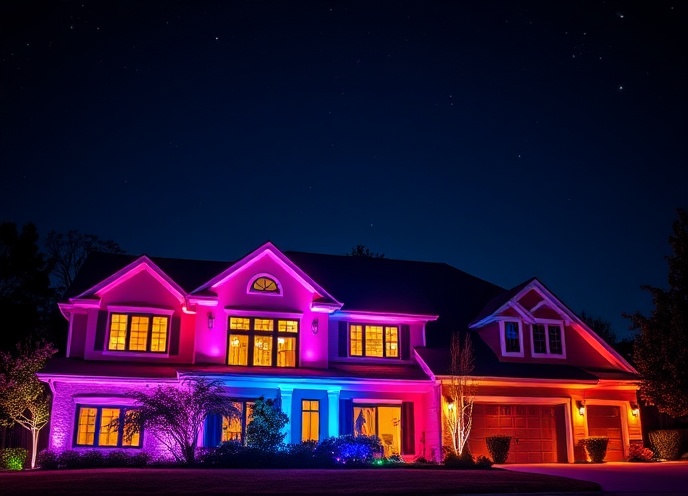 Residential home with multi-color gradient LED system