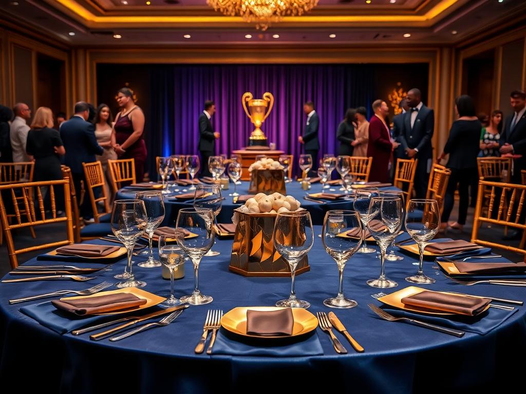A high resolution showcasing an elegant award dinner setting