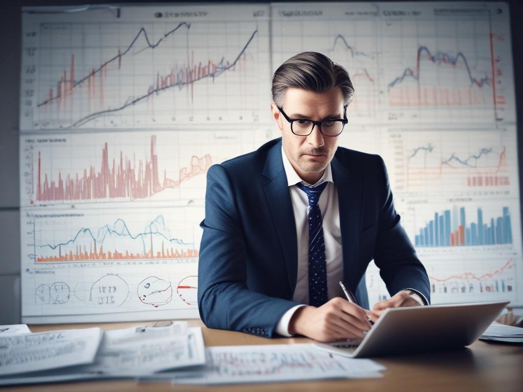 A close up shot of a business analyst focused on
