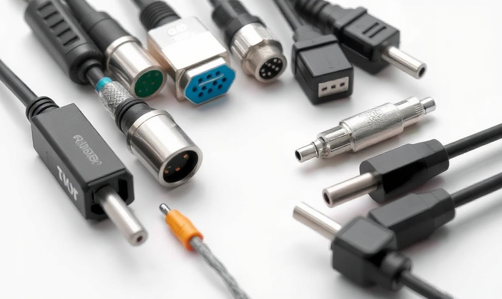 Close-up of various medical cable connectors and biocompatible materials