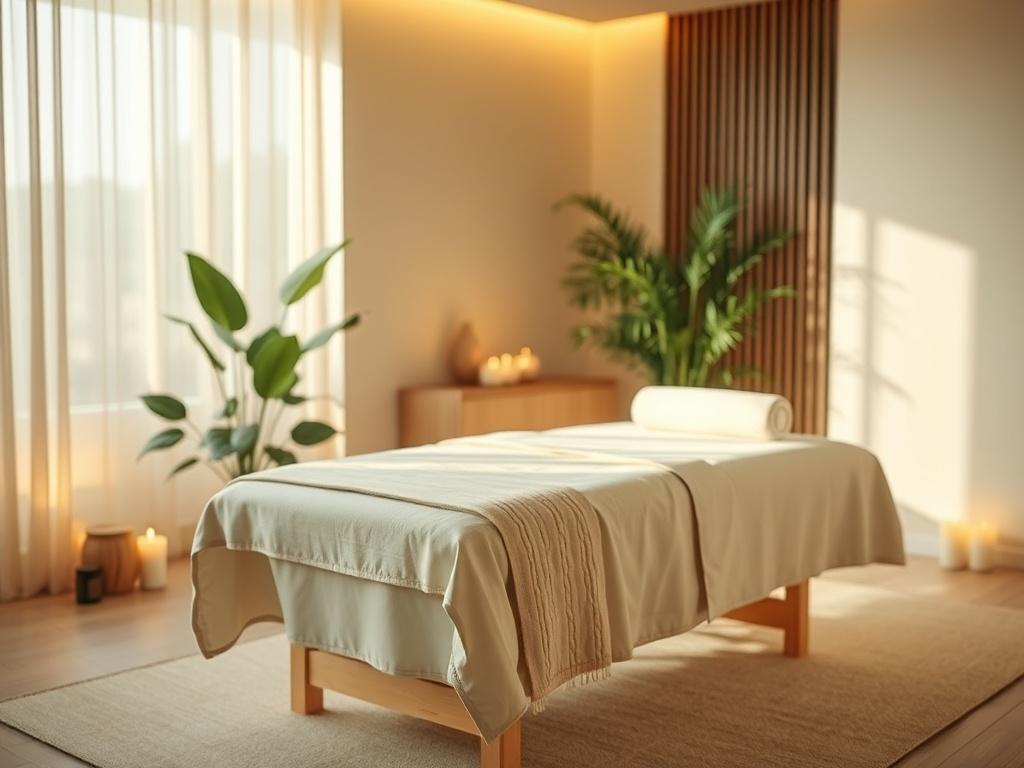 A serene and inviting massage therapy room featuring a single