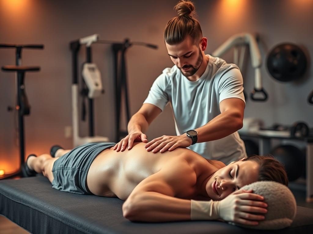 A dynamic and energetic massage scene featuring a professional massage