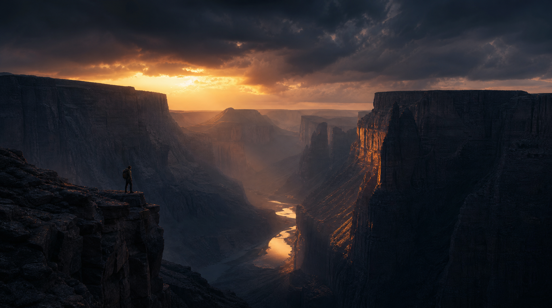 Dark cinematic canyon landscape