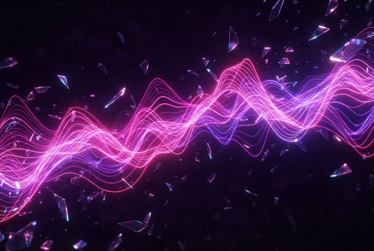 Glowing neon sound waves representing Radley Sphere's audio trend forecasting engine