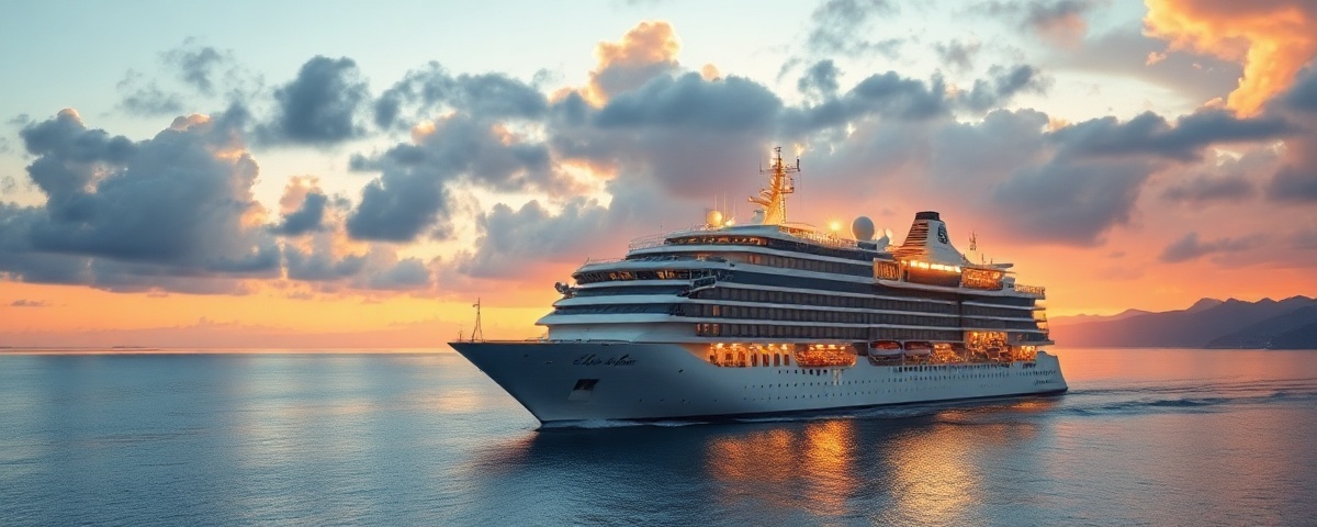 Luxury cruise ship at sunset
