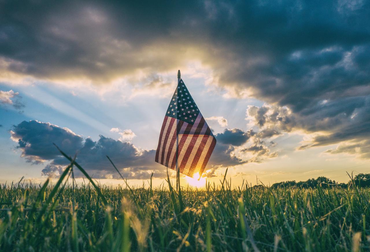 American flag in the grass