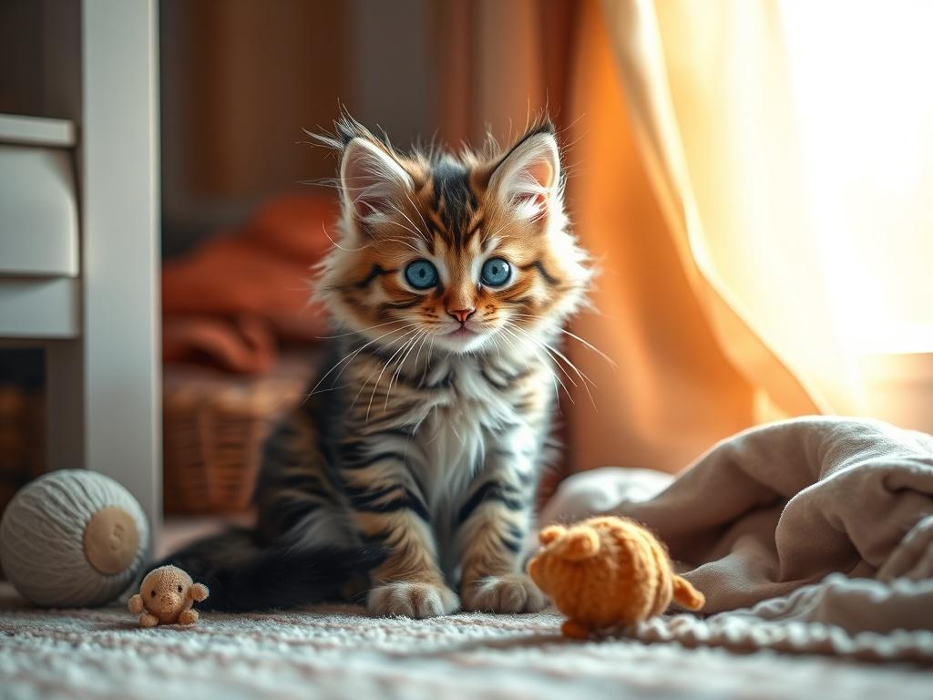 A high resolution photograph of a playful Maine Coon kitten