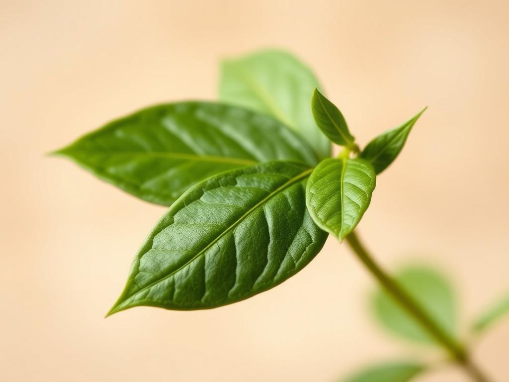 **AI Image Generation Prompt:**

Create a realistic, high-resolution photo that prominently features a single sprig of fresh curry leaves (Murraya koenigii). The composition should be simple and clear, with the curry leaves occupying the center of the image. Capture the glossy, vibrant green color of the leaves, emphasizing their smooth texture and rich aroma potential. 

The background should be a soft, neutral tone that complements the green of the leaves, allowing them to stand out distinctly. Consider a