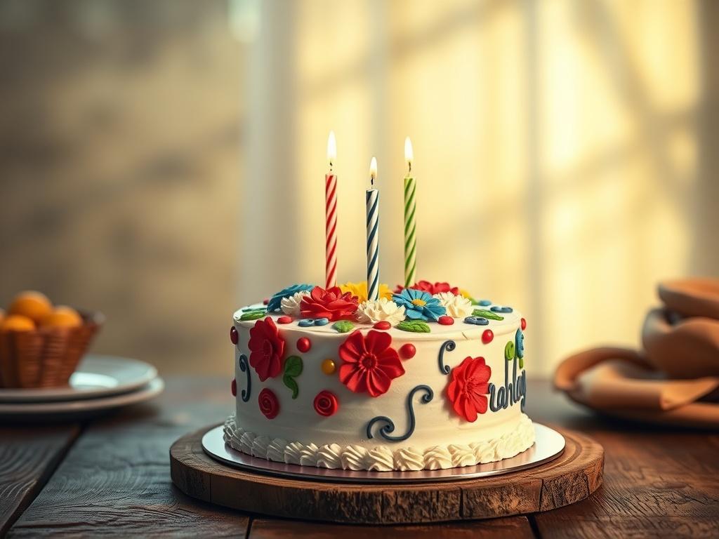 A beautifully decorated custom birthday cake with vibrant colors and
