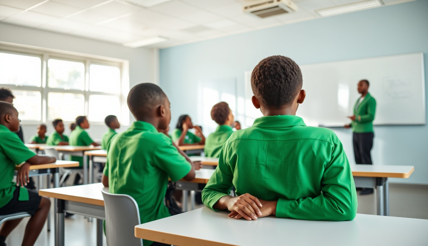 African students learning together in modern classroom with collaborative engagement
