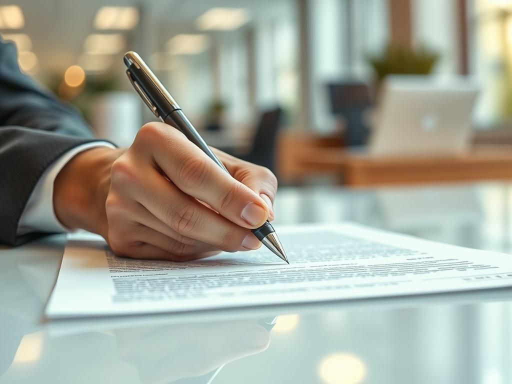 A close up shot of a professional signing a contract