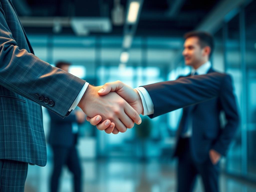 A close up image of two business professionals shaking hands