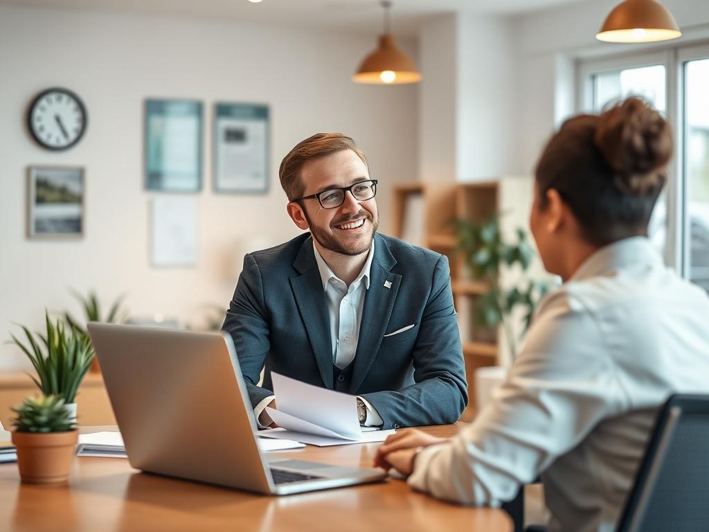 A welcoming tax office with a friendly tax consultant engaging