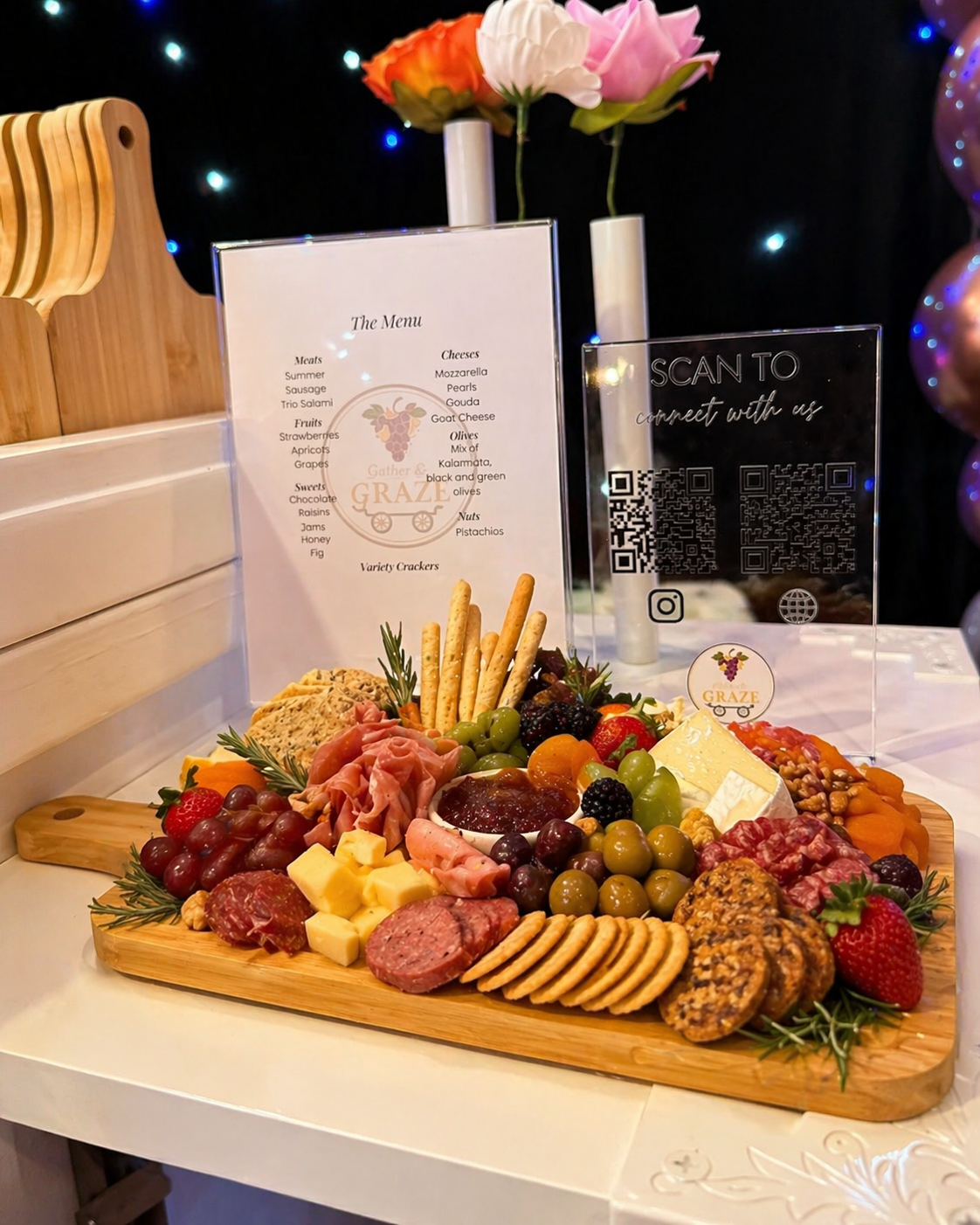 Elegant charcuterie presentation at Gather & Graze event