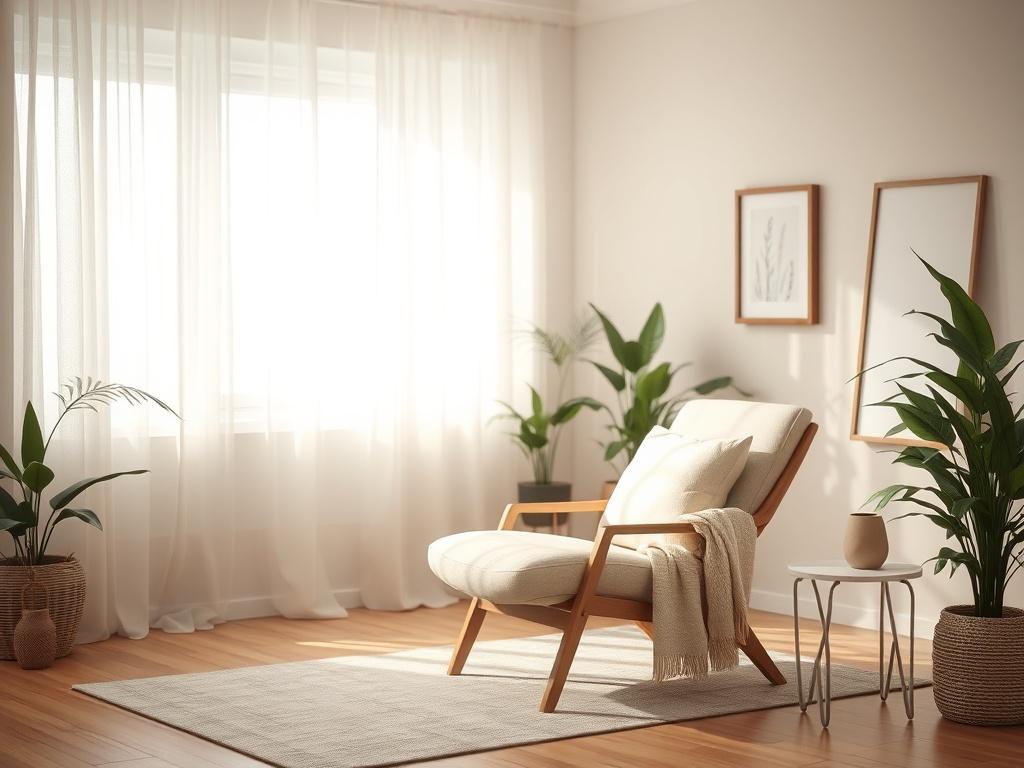 A serene therapy room featuring a comfortable chair and soft