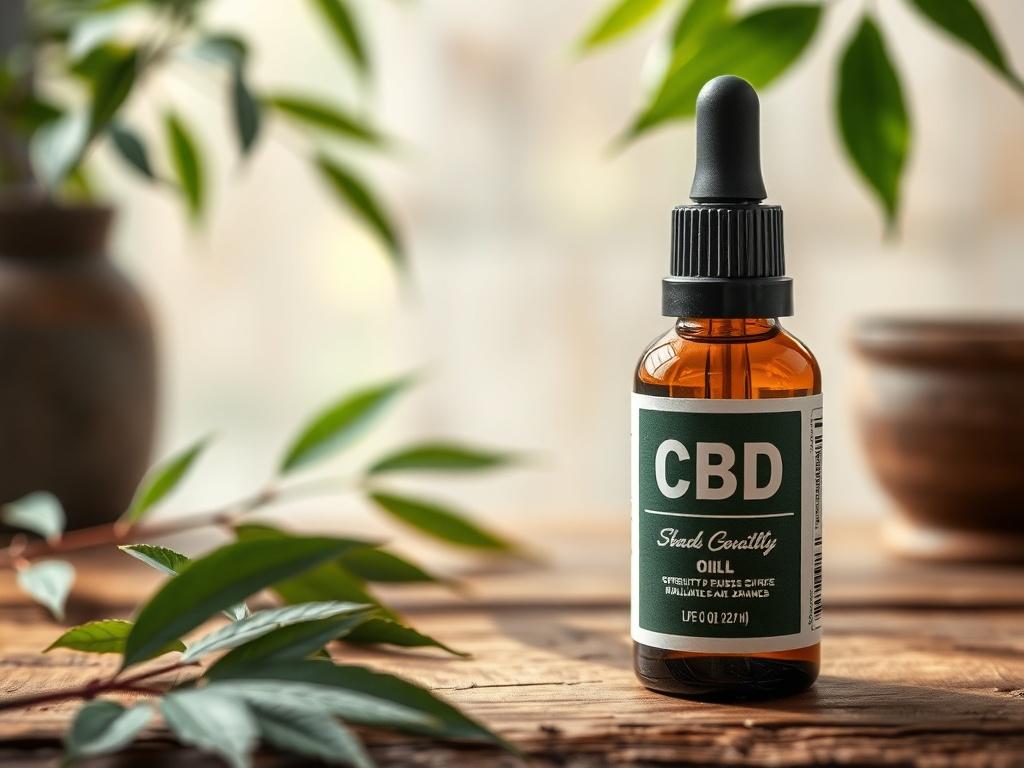 A high quality bottle of CBD oil placed on a