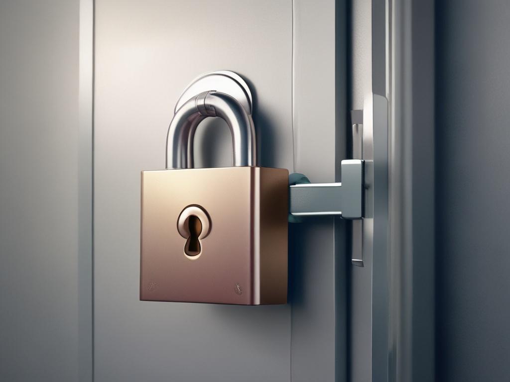 A close-up shot of a secure lock symbolizing data protection, rendered in hyper-realistic detail. The background features a soft gradient of rgb(50, 170, 39) to emphasize security and trust. The focus is sharp on the lock, with a blurred background to create depth.