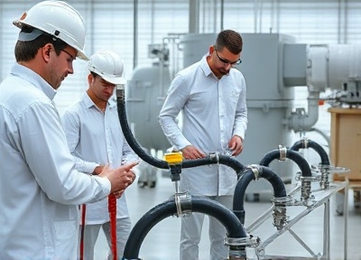 Professional laboratory and field testing of water pipeline connections with pressure testing equipment and monitoring sensors