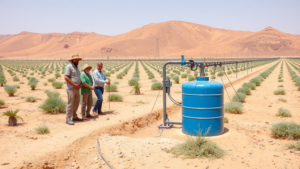 Desert agriculture engineers implementing efficient water delivery systems