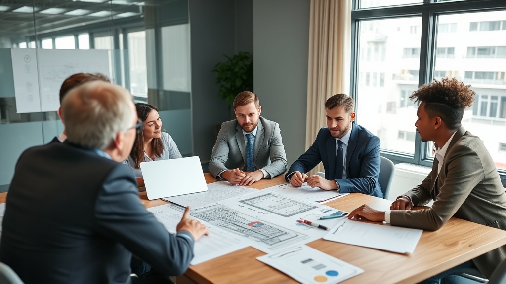 Diverse team in business meeting discussing infrastructure partnerships and collaboration