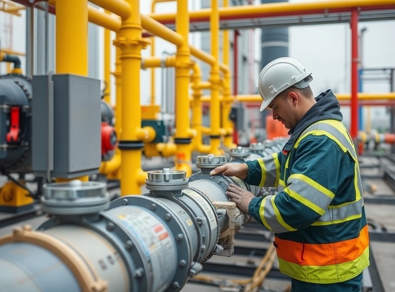 Skilled technicians working on critical gas infrastructure pipeline connections and tie-ins