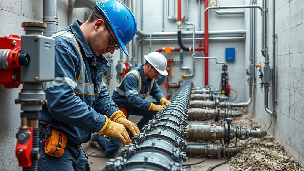 Professional water infrastructure engineers working on pipeline installation and maintenance