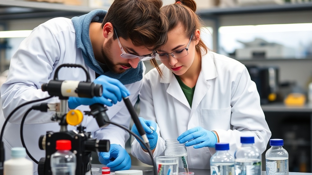 Environmental scientist examining water quality and monitoring equipment
