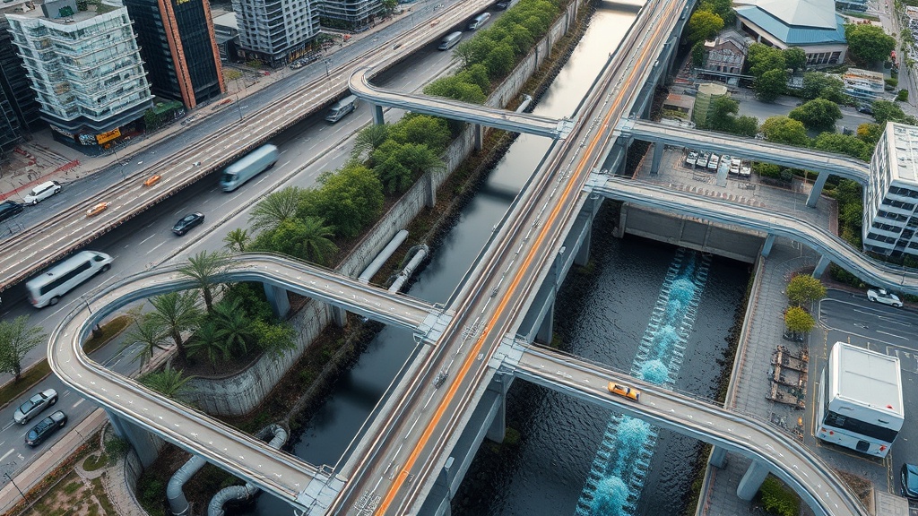 Aerial view of smart water infrastructure and energy systems