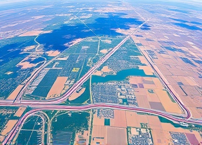 Expansive bird's eye view showing miles and miles of interconnected water pipelines and distribution lines stretching across a vast landscape