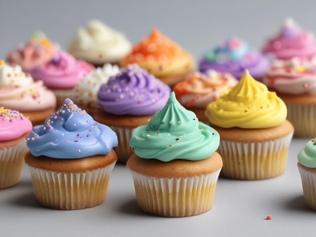 mini cupcakes, colorful frosting, sprinkles