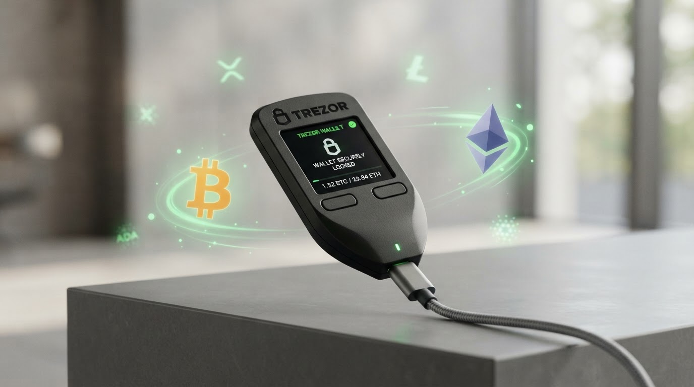 Trezor hardware wallet with digital assets