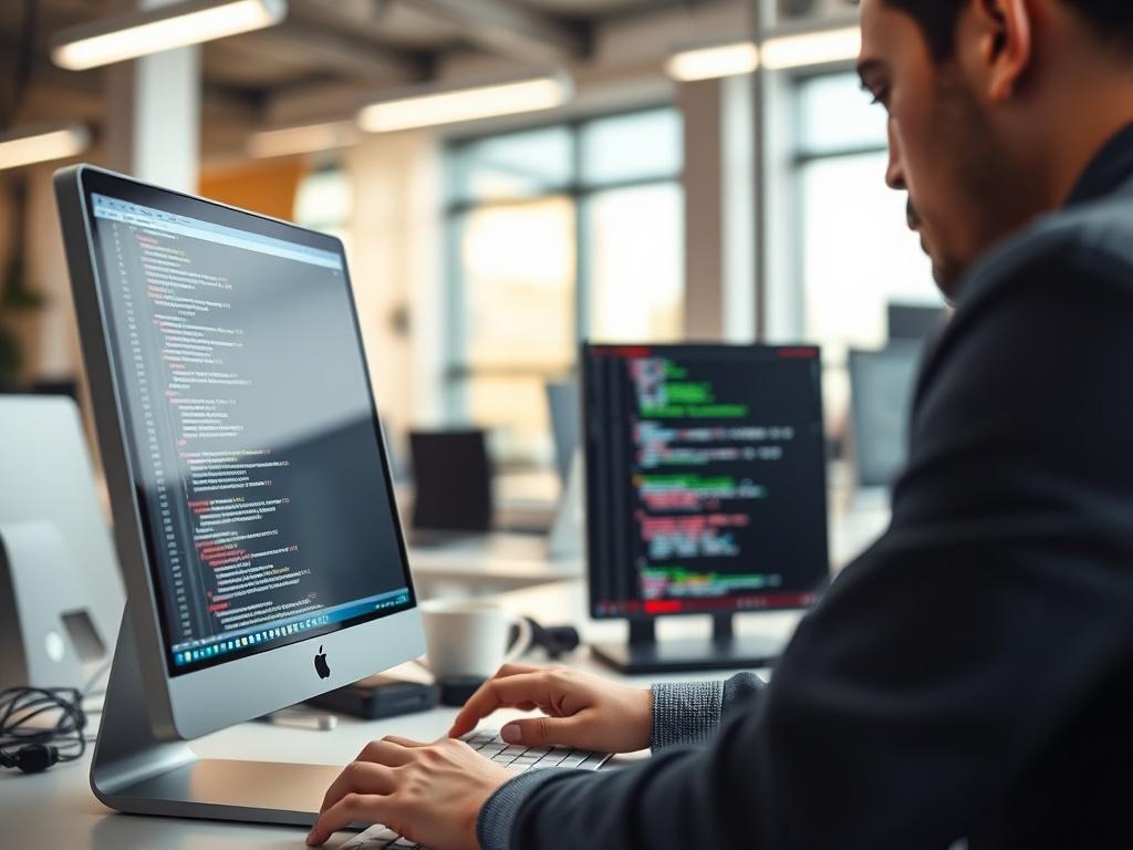 A close up shot of a developer working on a