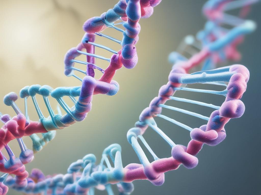Create a realistic high-resolution photo that captures a single, focused subject representing the theme of "Understanding Molecular Biology: A Key to Medical Biochemistry." The subject should be a detailed and visually striking molecular model, depicting the structure of DNA or a complex protein, emphasizing the intricate bonding and unique shapes of the molecules. Use vibrant, yet soft colors to bring the model to life while ensuring it harmonizes with the serene atmosphere of the image.

The background sh