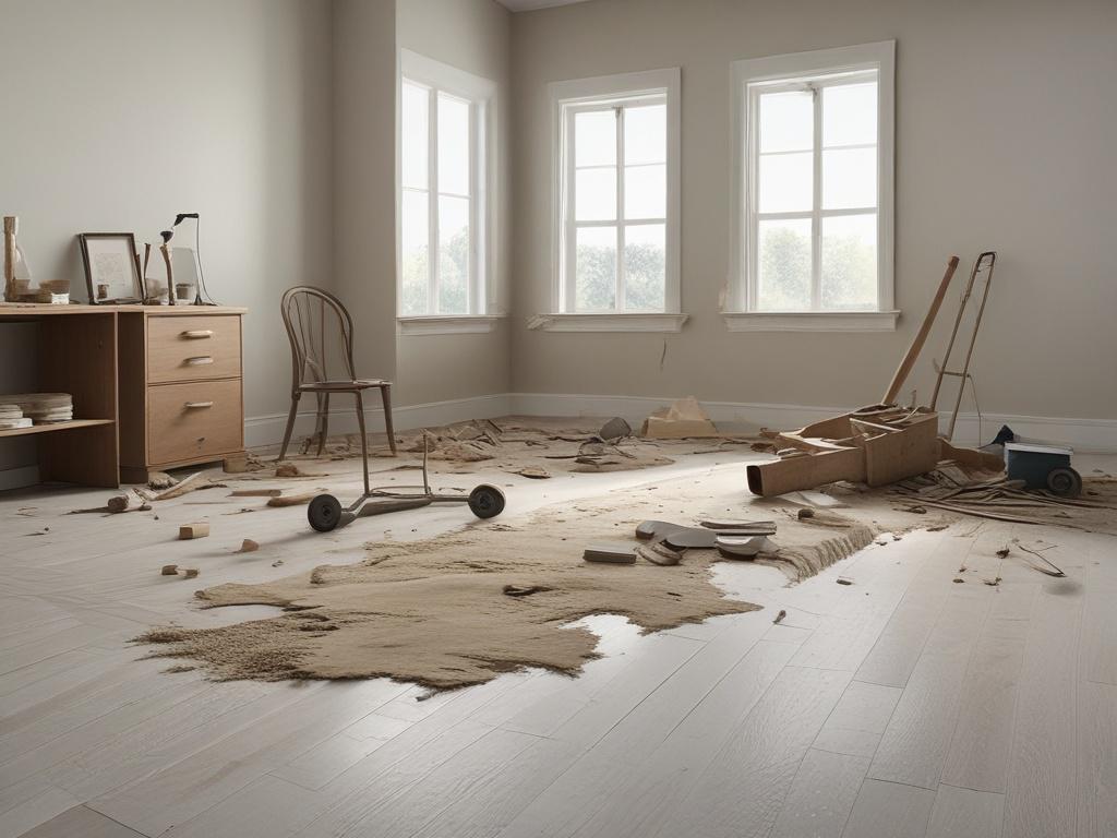 flooring demolition, carpet removal, hardwood flooring, tools, renovation, clean-up
