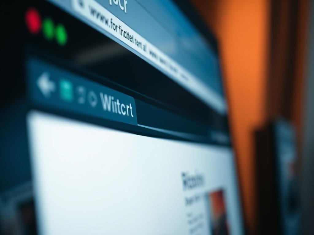 A close-up shot of a computer screen displaying a web browser with a focus on the title tag of a webpage. The background is blurred to emphasize the screen, and the lighting is warm to create a professional atmosphere.
