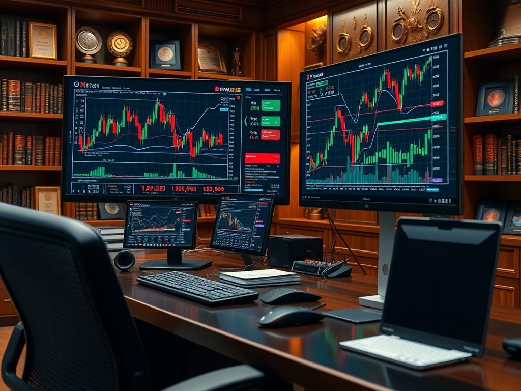 A close up shot of a professional trader's desk with